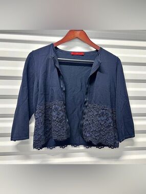 Carolina Herrera Lace Trim Open Front Jacket Size Medium
